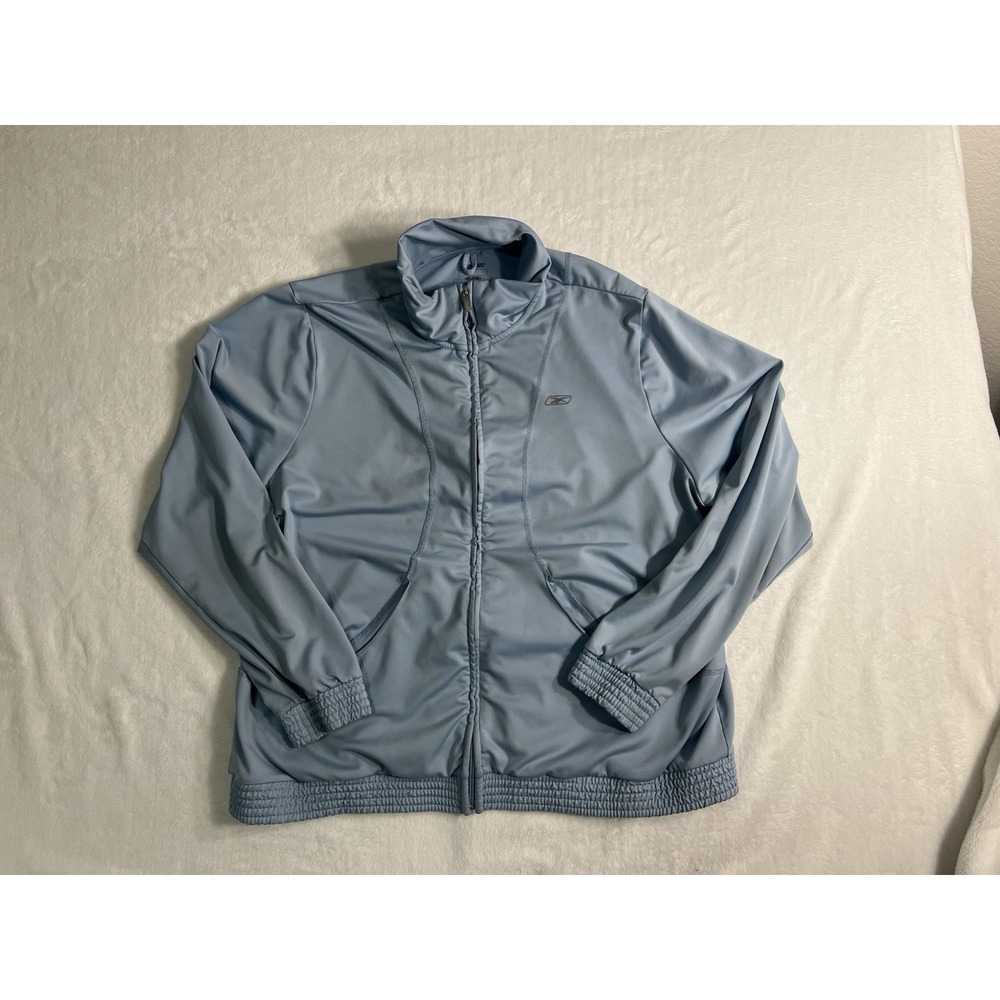 Reebok Women's Light Blue Track Jacket Full Zip Lightweight Pockets Size L